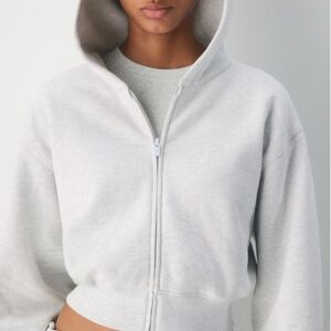 Aritzia Sweatfleece Perfect Fit Crop Zip Hoodie M Heather Cloud White